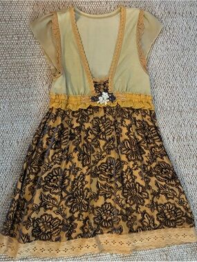 Free People Floral Dress Yellow Navy Lace Boho Spring Summer Flowy Feminine
